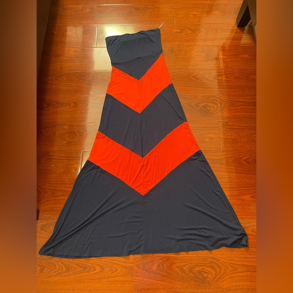 Navy and Red Chevron Maxi Dress